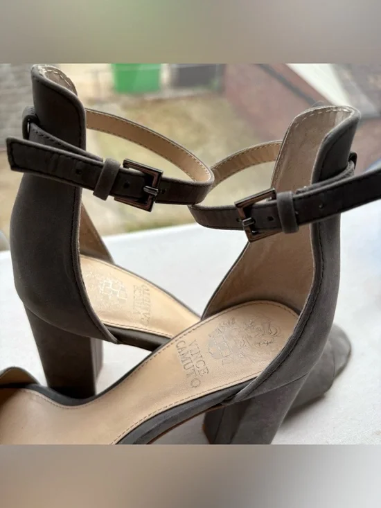 Vince Camuto Taupe Suede Ankle-Strap Block Heels - Picture 7 of 7